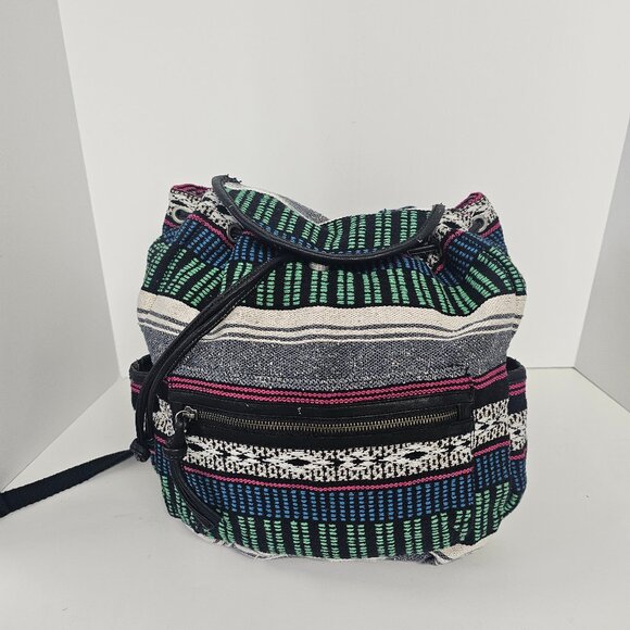 American Eagle Backpack Hippie Granola Gorpcore Boho Festival Stripes Blue Green - Picture 10 of 10